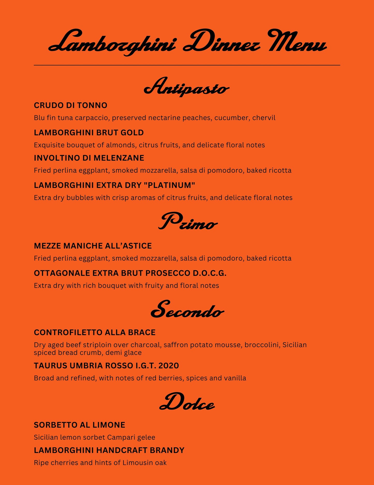 The Lamborghini Dinner Series: Five courses. Five pours.