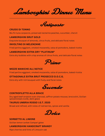 The Lamborghini Dinner Series: Five courses. Five pours.